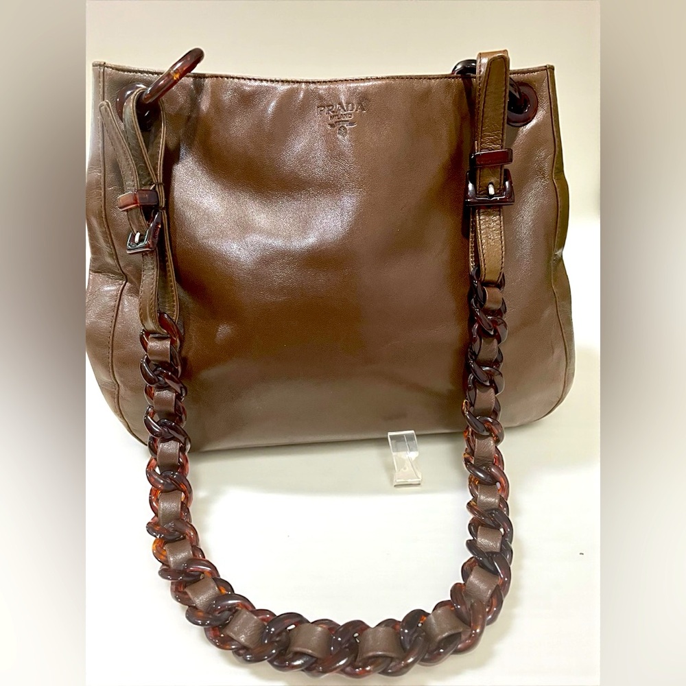 Vintage 1990s Prada Brown Leather Shoulder Bag Made in Italy Like New, w/dustbag